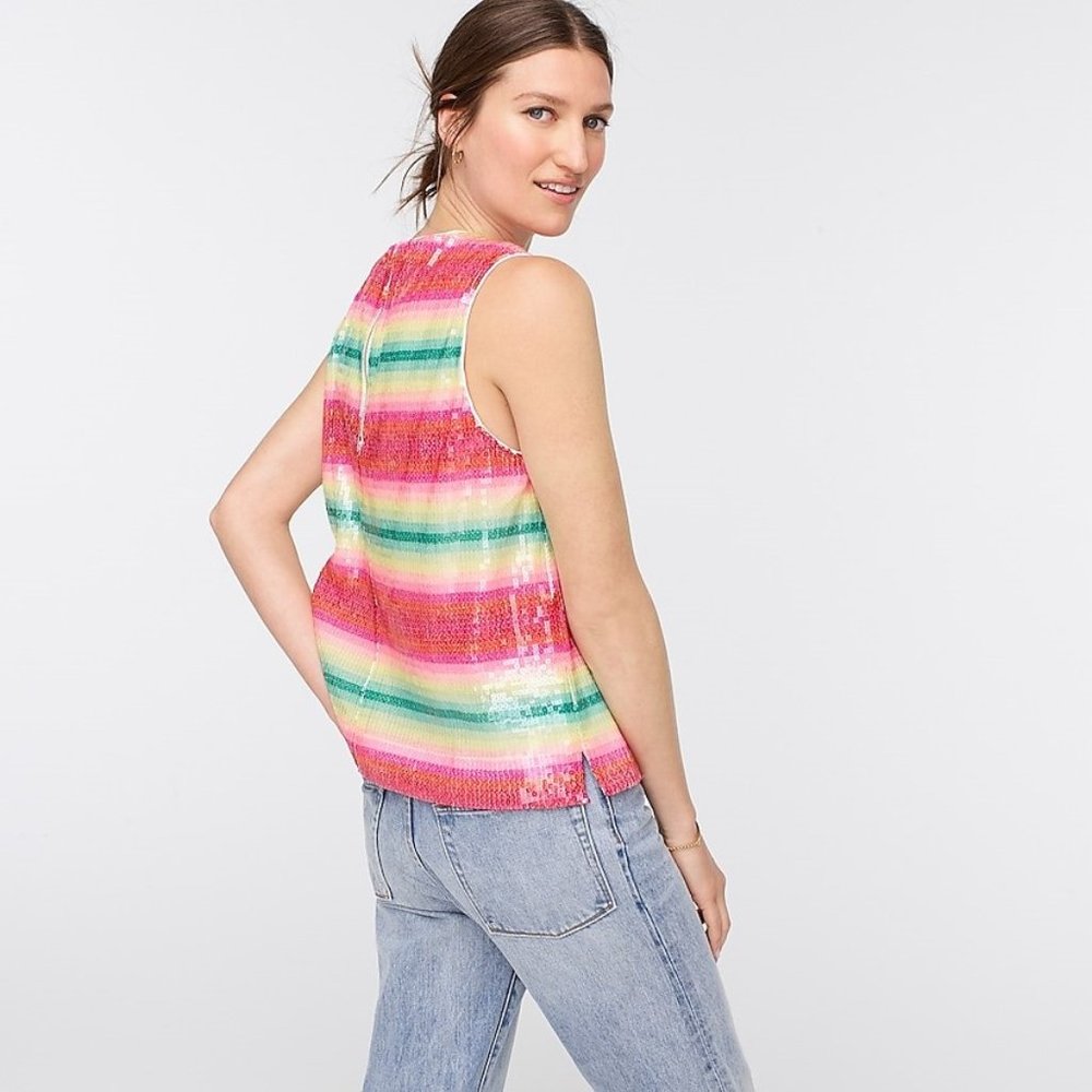 NWT J. Crew Sleeveless Top in Watermelon-Stripe - Picture 2 of 7